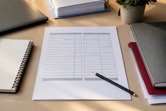 Compte de résultat imprimé sur une table, deux colonnes de produits et de charges, un crayon posé sur la ligne du résultat net