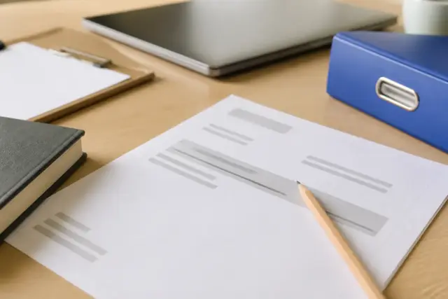 Extrait d’immatriculation d’une société posé sur un bureau, la ligne du nom de la société soulignée au crayon