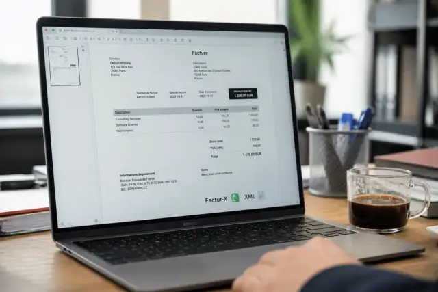 Ordinateur affichant une facture électronique avec solution Digitalise Tes Factures pour entreprise moderne
