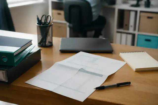 Avis d’imposition de cotisation foncière posé sur un bureau avec un stylo et un calendrier